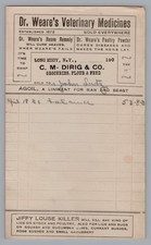 1900 billhead Dr. Weare's Veterinary Medicines CM Dirig & Co Long Eddy, NY RARE picture