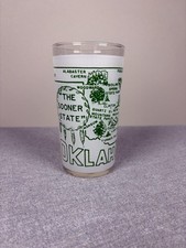 VTG Hazel Atlas Oklahoma The Sooner State Map Frosted Glass Tumbler Souvenir picture