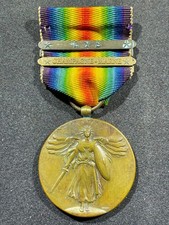 WW1 WWI Military US Army Allied Victory Medal w/ 2 Service Bars Award Lys Champ. picture