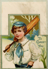 1880s-90s Raphael Tuck New Year's Card Boy Cricket Ball Player F172 picture