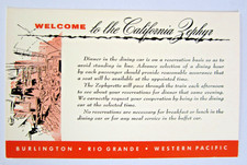 Railroad 1960s, CALIFORNIA ZEPHYR Welcome Card - 4 Available, Sold Individually picture
