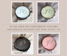 Personalized Laser Engraved Compact Mirror Custom Initials Name Design 4 Colors picture