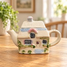World Bazaars Porcelain Country Cottage House Teapot Collectible Series 5 Inch picture