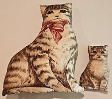 Vintage Handmade Pillows Sitting Momma Cat with Kitten EUC picture