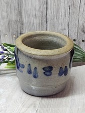 Vintage Western Germany Mini Salt Glaze Stoneware Crock Cobalt Blue Handles READ picture
