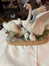Vintage Wellington Collection Bisque Porcelain Swan Family