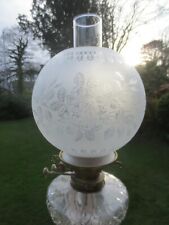 ORIGINAL ANTIQUE CRYSTAL ETCHED DUPLEX OIL LAMP SHADE picture