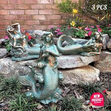 Antique Bronze Patina Mermaid Sculptures Siren Statues Nautical Pool Pond Decor picture