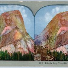 c1900s Yosemite Valley, CA Liberty Cap Mountain Litho Photo Stereo Card V7 picture