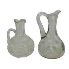 2 Cruets ~ Syrup ~ Vase ~ no lids ~ multi-purpose ~ vintage ~ etched picture