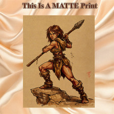 Cavewoman Color Illustration Mixed Media Fine Art Print 8.5x11 - Keyeske picture