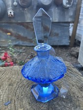 Vintage Czech Cut Glass Blue Perfume Bottle picture