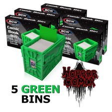 1 Case (5) BCW Green Short Comic Book Box Bin - Acid Free Heavy Duty Plastic picture