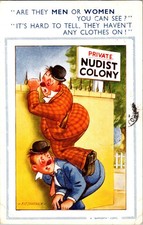 1956 Nudist Colony Peeking Over Wall Risque Bamforth England Comic Postcard picture