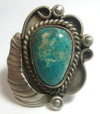 Vintage Navajo ANGELA LEE Sterling Silver Turquoise Ring Sz 7 picture