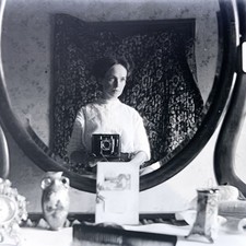 Antique Original Glass Photograph Negative Woman Mirror Selfie Beauty Camera Odd picture