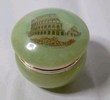 Vintage Italian Alabaster Trinket Box Rome Colosseum Hinged Stone Jewelry Case picture