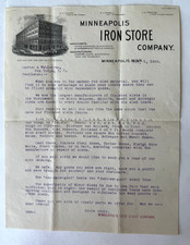 Vintage 1909 Letterhead Minnesota Minneapolis Iron Store Co building vignette picture