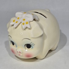 VTG Lefton China Pig Yellow Polka Dot Bow Piggy Bank Hand Painted Stopper Japan picture