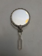 Vintage Clear Folding Lucite Hand Vanity Mirror Stand Crown Motif Hinge picture