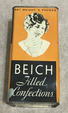 Vntg 1930s Paul Beich Filled Confections Candy Adv 5 Lb Tin, 4 Photos of People picture
