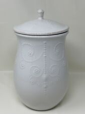 Lenox French Perle 12.5 Inch Canister Raised Beaded Scalloped White Ceramic picture