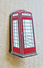 RED & WHITE ENAMEL SILVER TONE METAL PHONE BOX SOUVENIR LAPEL PIN BROOCH FASHION picture