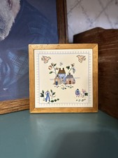 Vintage 1980s Heartland  Country Village Ceramic Trivet With Wood Base 7.5 x 7.5 picture
