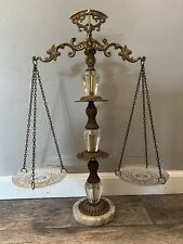 Scales of Justice  Decorative Crystal Glass Brass Marble Decoration 23” MCM Vtg picture