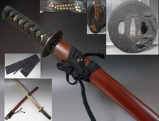 koshirae wakizashi horse tsuba grape fuchi kashira samurai sword fitting picture
