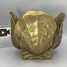 Brass Clam Shell VTG 3-D MCM Hollywood Regency Planter Vase Artisan Made picture