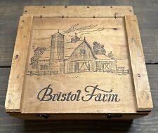 Vintage Bristol Farm Rustic Wood Fruit Box With Hinged Lid Etched Design 11x11.2 picture
