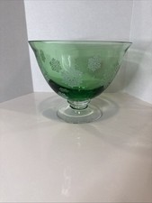 Vintage Green Footed Compote With Etched Snowflake Pattern And Clear Base  picture