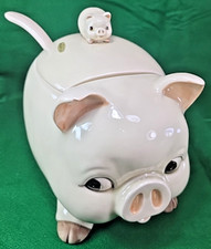 Vtg 1979 Otagiri Hand Painted Pig Tureen w/Lid & Ladle Rare Bisque Ceramic Japan picture