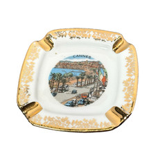 CANNES FRANCE - Street View - Souvenir Ashtray Gold Art Porcelain Dish Trinket picture
