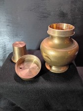 Vintage Solid Brass India Ritual Water Pot Lota Screw Top Nesting Cup Vessel picture