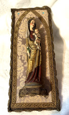 ANRI Hnd Crvd Wood Gilt Gold Madonna & Child Virgin Mary Baby Jesus Wall Plack picture
