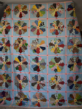 Vintage Pinwheel Quick Quilt Large CA KING Flour Sack Country Farmhouse Bedding picture