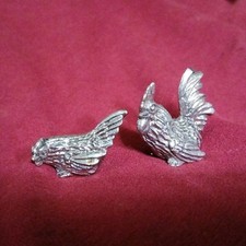 Pewter Rooster and Hen Chicken Figurine Set Collectible Silver Tone 3 in picture