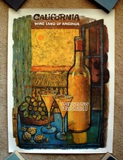 Vintage Original 1970s CALIFORNIA Wine Tasting Travel Poster art airline tourism picture