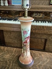 : Lamp Antique Hand Painted Porcelain Rose Floral Signed G Baphin Gilded Base picture