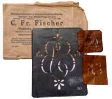 Vtg Fischer Monogram Stencil Embroidery - E B Antique Metal Initials Letters N4 picture