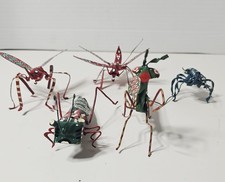 5 Pieces Tin Metal Art Sculptures Grasshoppers Prying Mantis Dragon Flies 4
