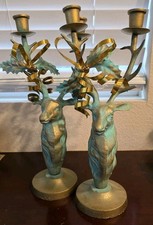 Vtg Dept 56 Cast Iron Deer Antler Bust Candlestick Holder 14