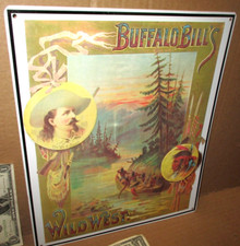 BUFFALO BILL - INDIAN IN CANOE - From Wild West Museum - OLD Tin SIGN -Dated '94 picture
