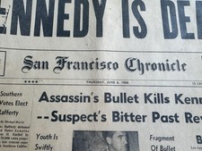 Original June 6 1968 San Francisco Chronicle KENNEDY IS DEAD RFK Final Edition picture