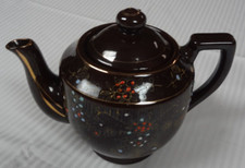 Vintage Moriage Japan Hand-Painted Redware Enamel Brown Betty Teapot picture