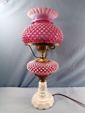Fenton Cranberry Opalescent Glass Hobnail Electric Table Lamp INV2 picture