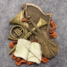 VNT 1972 Homco Music Instraments Violin Harp French Horh Music Book Wall Plaque picture