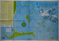 1988 Map BAHAMAS West Indies Freeport Lucaya Bimini Andros Fortune Beach Airport picture